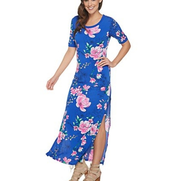 G.i.l.i. Blue Floral Side Slits Effortless Summer Fun Cruise Vacation Dress S/P - Picture 1 of 17